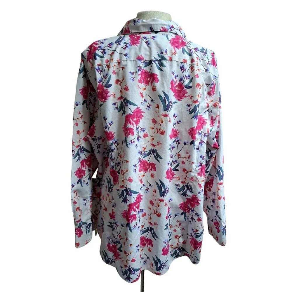Lands End No Iron Supima Cotton Floral Button Down Shirt - Picture 4 of 5